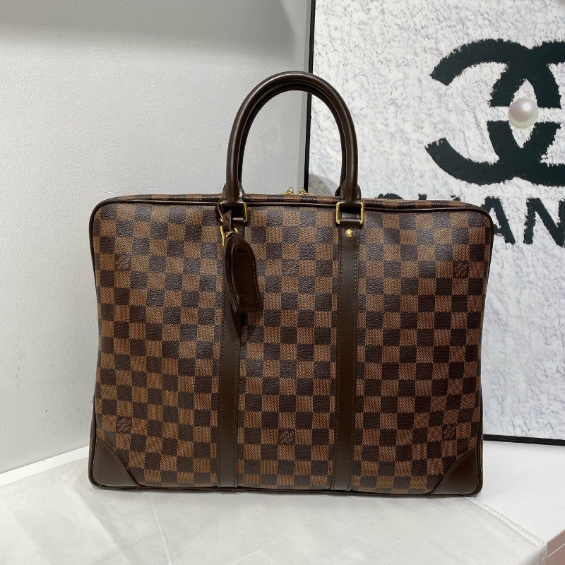 LV 路易威登 棕棋盤格手提包 電腦公事包 公文包 男士-0