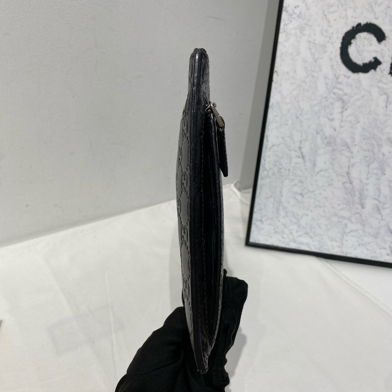 全套🤩Gucci 古馳 全皮燙印logo 黑色 男士手拿包 🈶購鉦-2