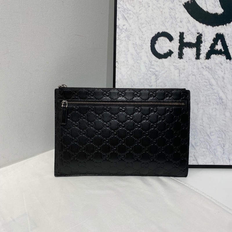 全套🤩Gucci 古馳 全皮燙印logo 黑色 男士手拿包 🈶購鉦-3