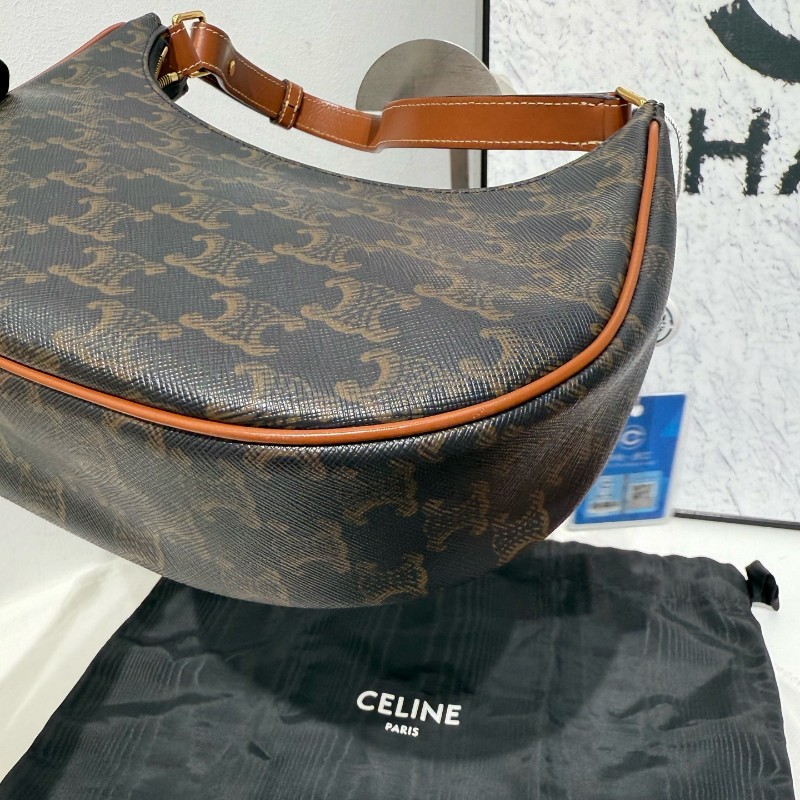 Celine Ava 豌豆包 黑色老花 肩背包 腋下包 月亮包-11