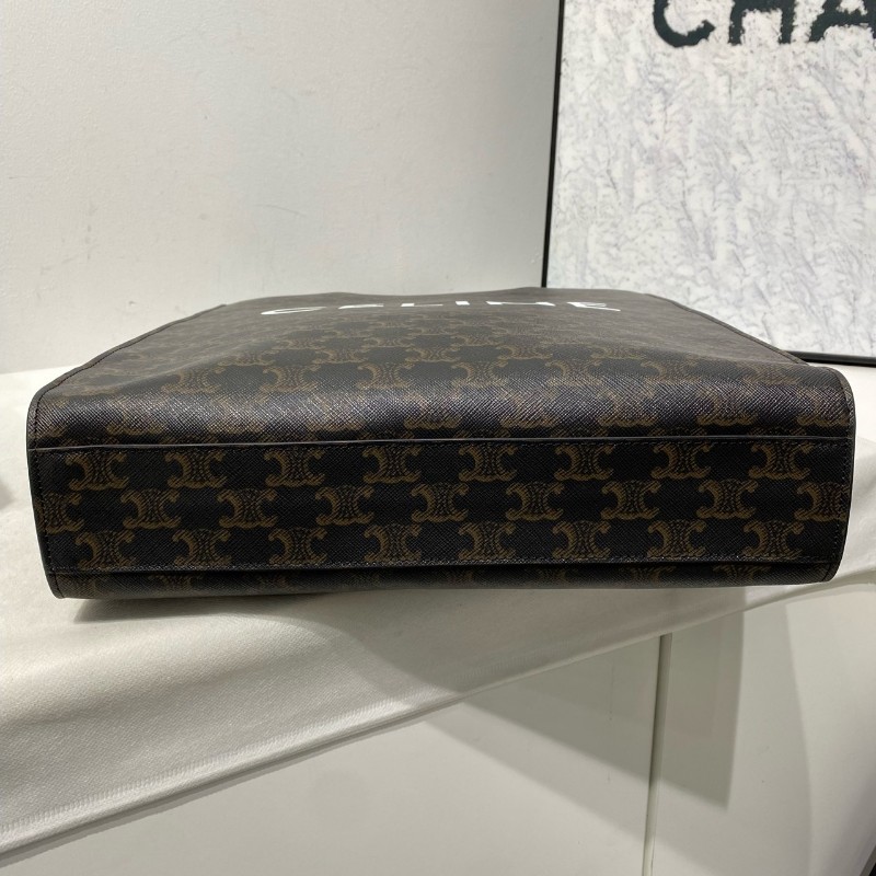 Celine 棕色老花白字 琴譜托特包 肩背包 約31x35x5cm-5