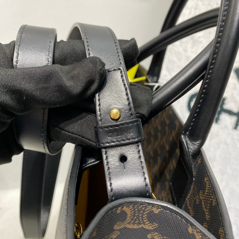 Celine 棕色老花白字 琴譜托特包 肩背包 約31x35x5cm-8