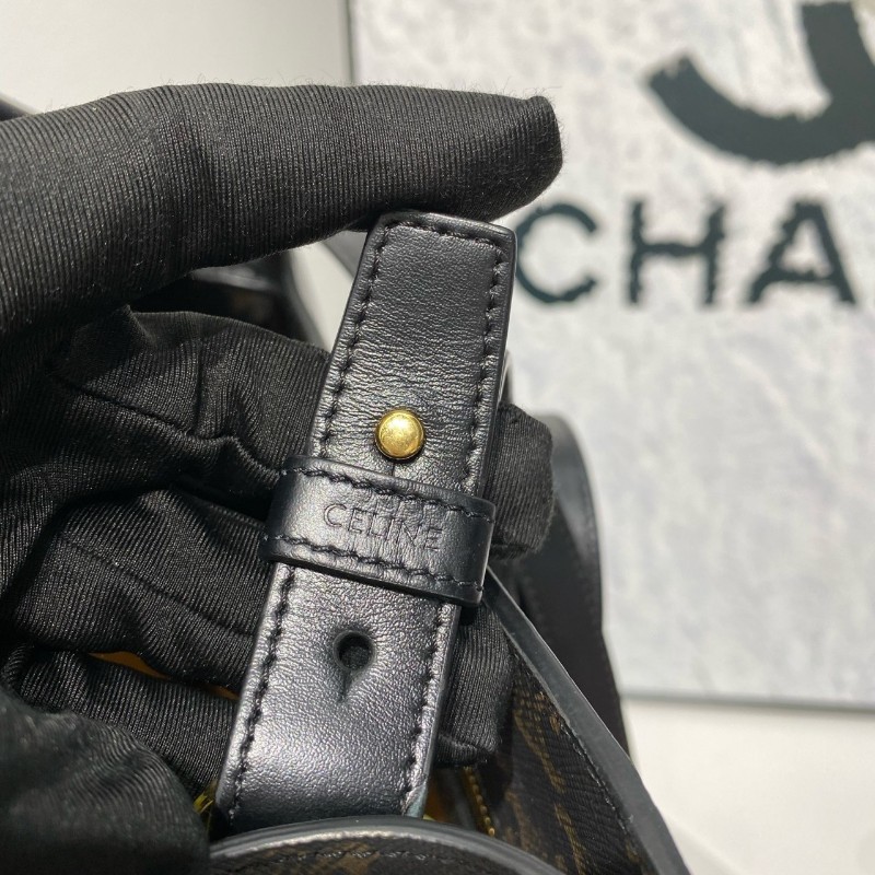 Celine 棕色老花白字 琴譜托特包 肩背包 約31x35x5cm-9