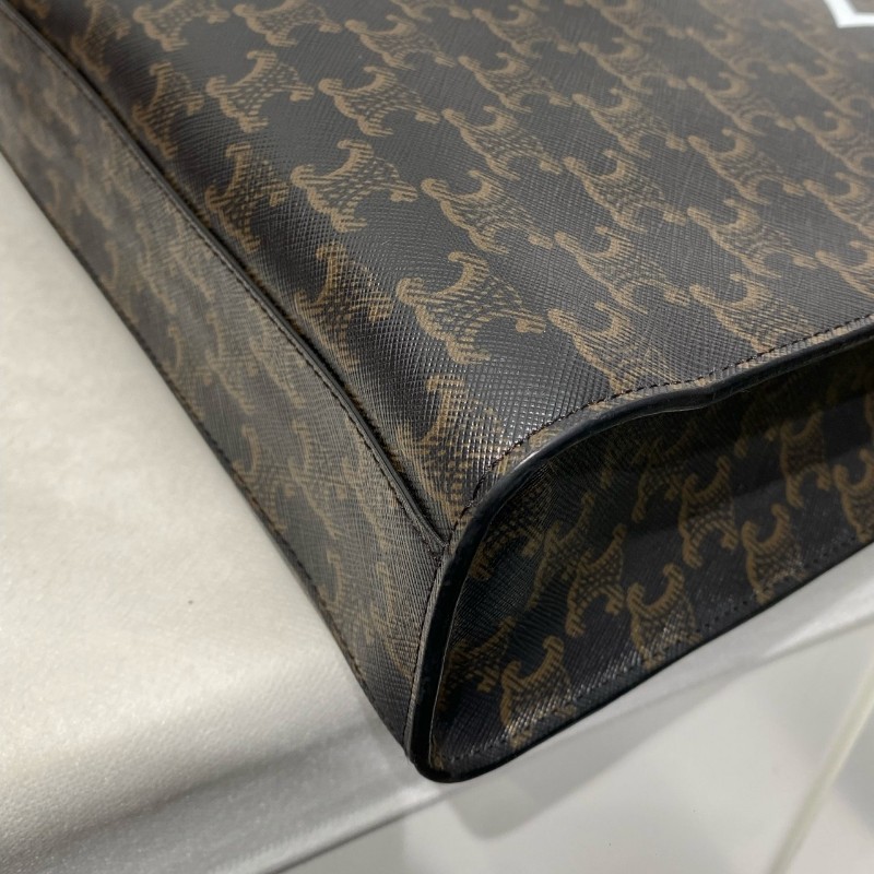 Celine 棕色老花白字 琴譜托特包 肩背包 約31x35x5cm-11