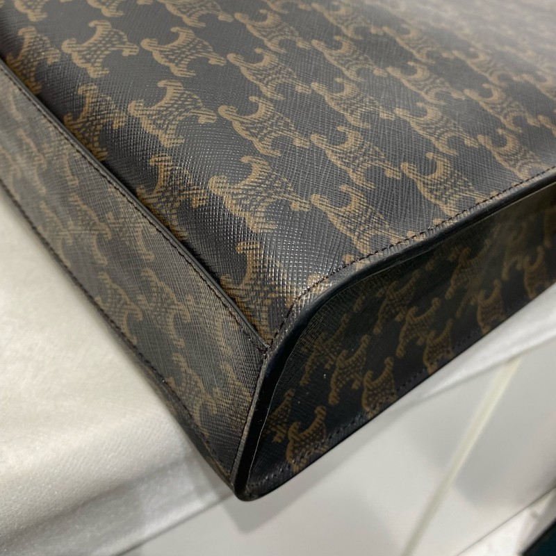 Celine 棕色老花白字 琴譜托特包 肩背包 約31x35x5cm-13