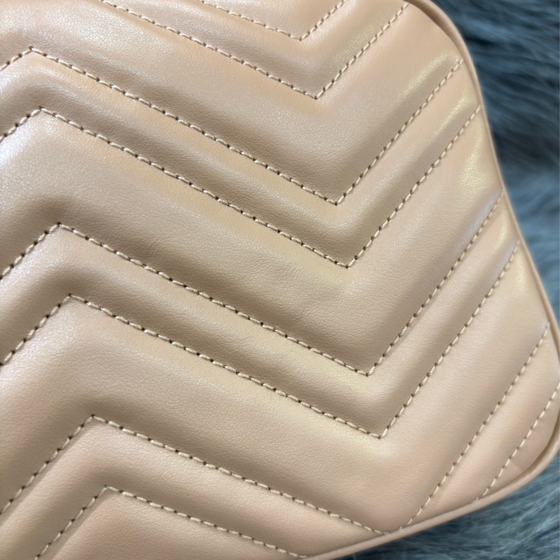 GUCCI 447632 MARMONT GG 奶茶色牛皮奶茶鍊 肩背包斜背包相機包拉鍊包-22