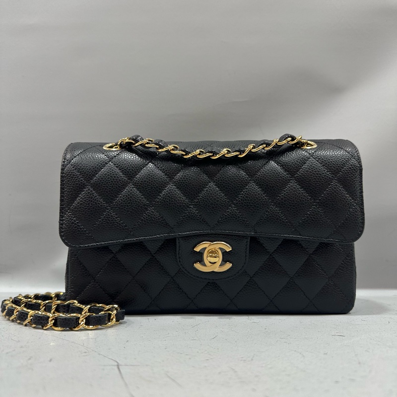 Chanel A01113 黑荔枝皮金釦CF 23-0