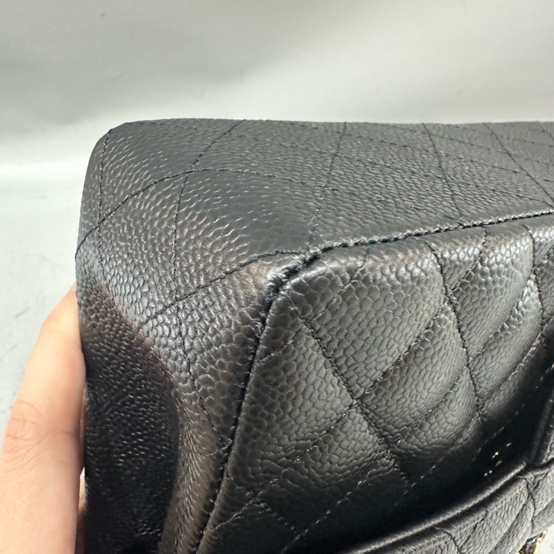 Chanel A01113 黑荔枝皮金釦CF 23-7