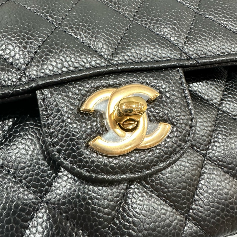 Chanel A01113 黑荔枝皮金釦CF 23-12