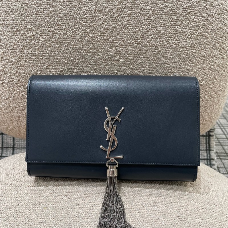 YSL 灰銀流蘇 肩背包 斜背包 Kate-0