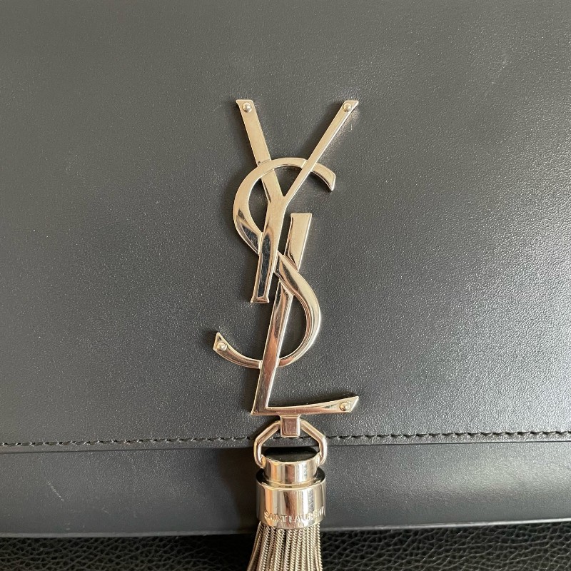 YSL 灰銀流蘇 肩背包 斜背包 Kate-28