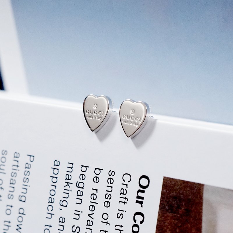 GUCCI TRADEMARK 心型商標耳環 925純銀 古馳-0