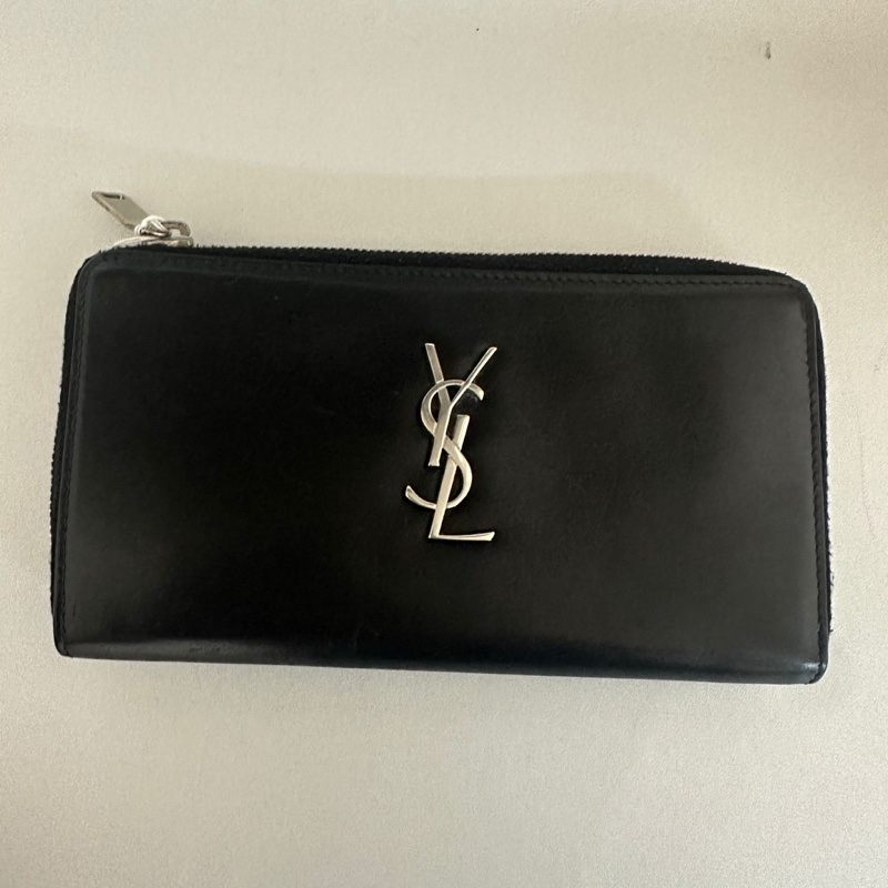 YSL 黑銀拉鏈長夾-0