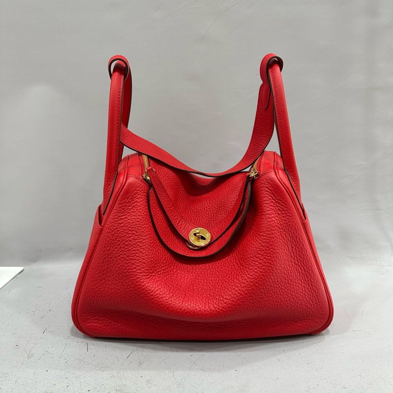Hermes 紅皮金釦lindy 30 TC皮 D刻-0