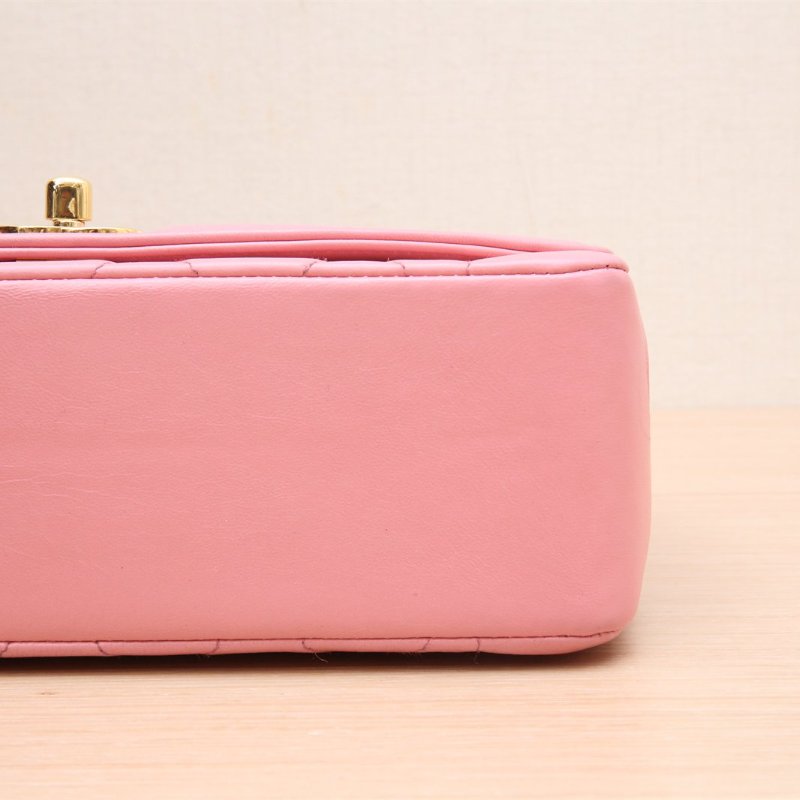 中古 戴妃包25 粉紅皮革S 1開金扣-3