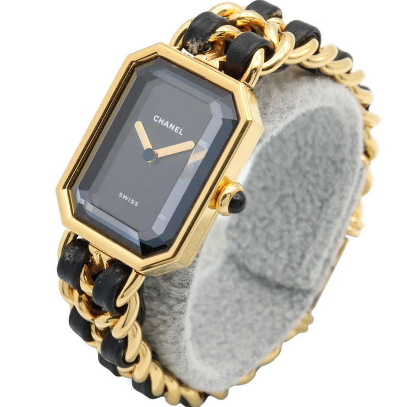 CHANEL Premiere M 手錶,GP(鍍金),皮革,女士,黑色,H0001-1