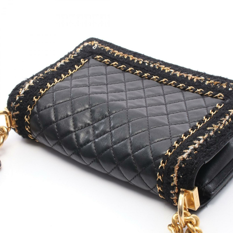 CHANEL Boy Chanel 大號 Matelasse 小羊皮單肩包,黑色/金色,女款,A92193-9