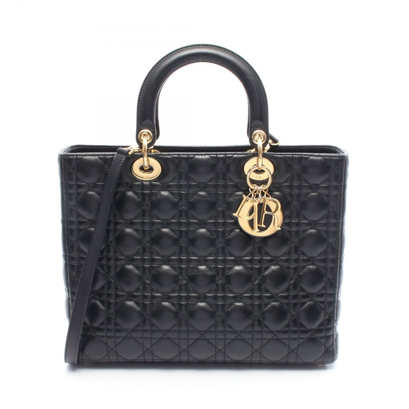 Christian Dior LADY DIOR 大 Cannage 單肩包 手提包 CAL44560 皮革 黑色-0