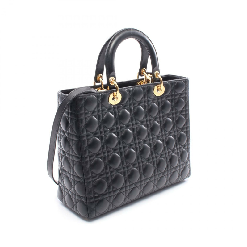Christian Dior LADY DIOR 大 Cannage 單肩包 手提包 CAL44560 皮革 黑色-1