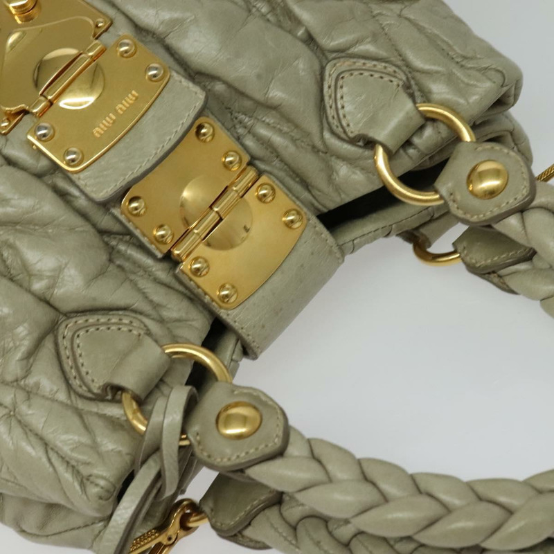 【日本直送】Miu Miu Matelasse 手提包 皮革 2way 米色 金 正品 140255-5