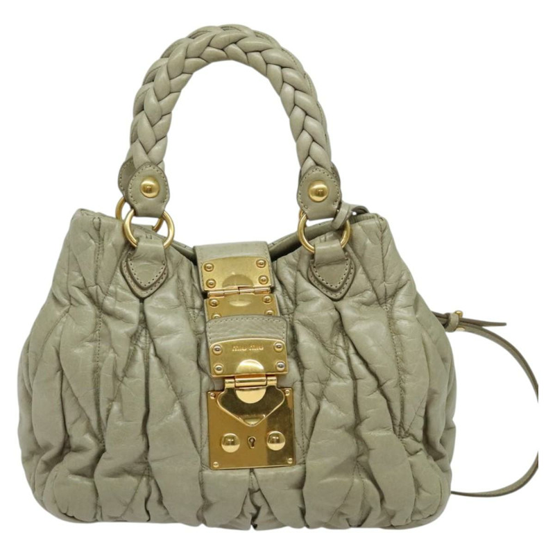 【日本直送】Miu Miu Matelasse 手提包 皮革 2way 米色 金 正品 140255-12