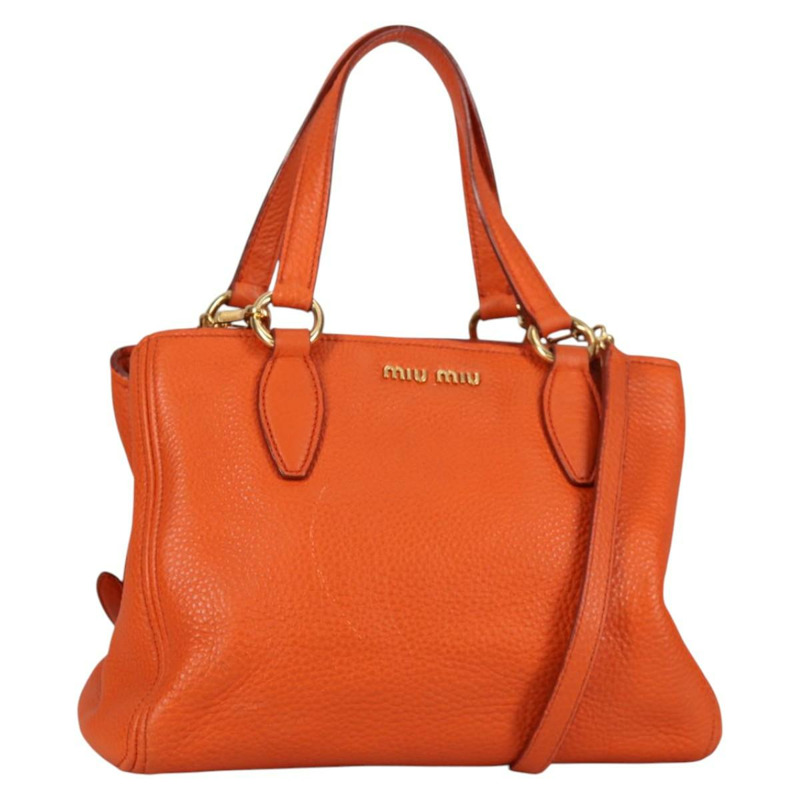 【日本直送】Miu Miu 手提包 皮革 2way 橙色 金色 正品 SW1456V-0