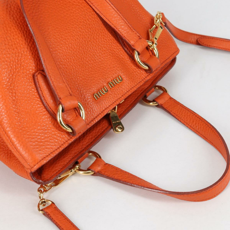 【日本直送】Miu Miu 手提包 皮革 2way 橙色 金色 正品 SW1456V-8