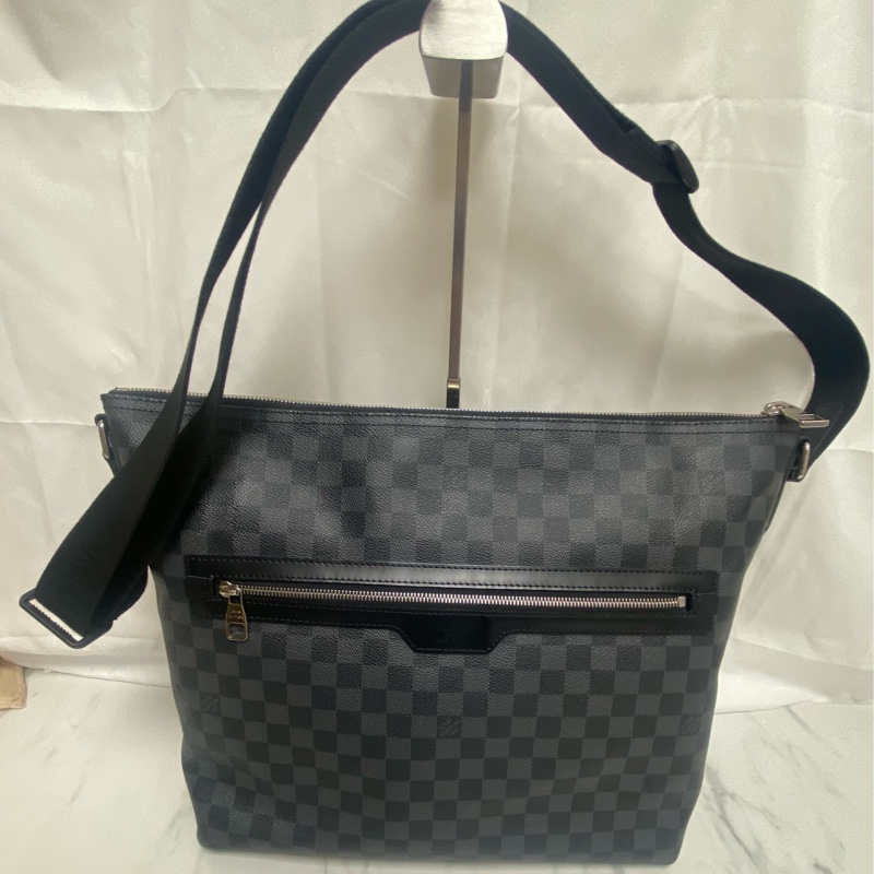 Damier Graphite帆布男生斜挎包(大號)-0