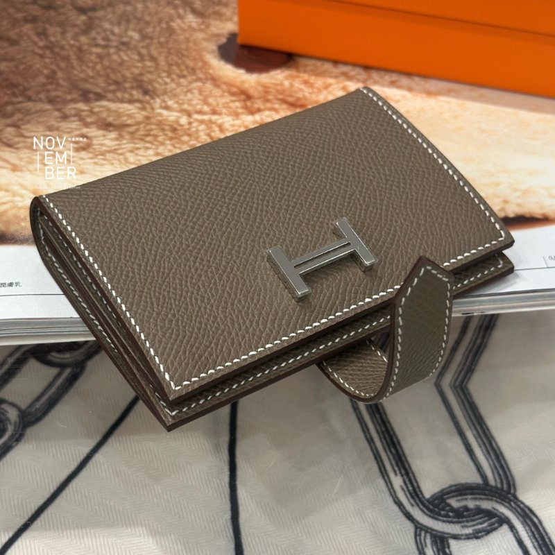 全新💖 Hermès 愛馬仕 mini Bearn大象灰銀釦錢包-1