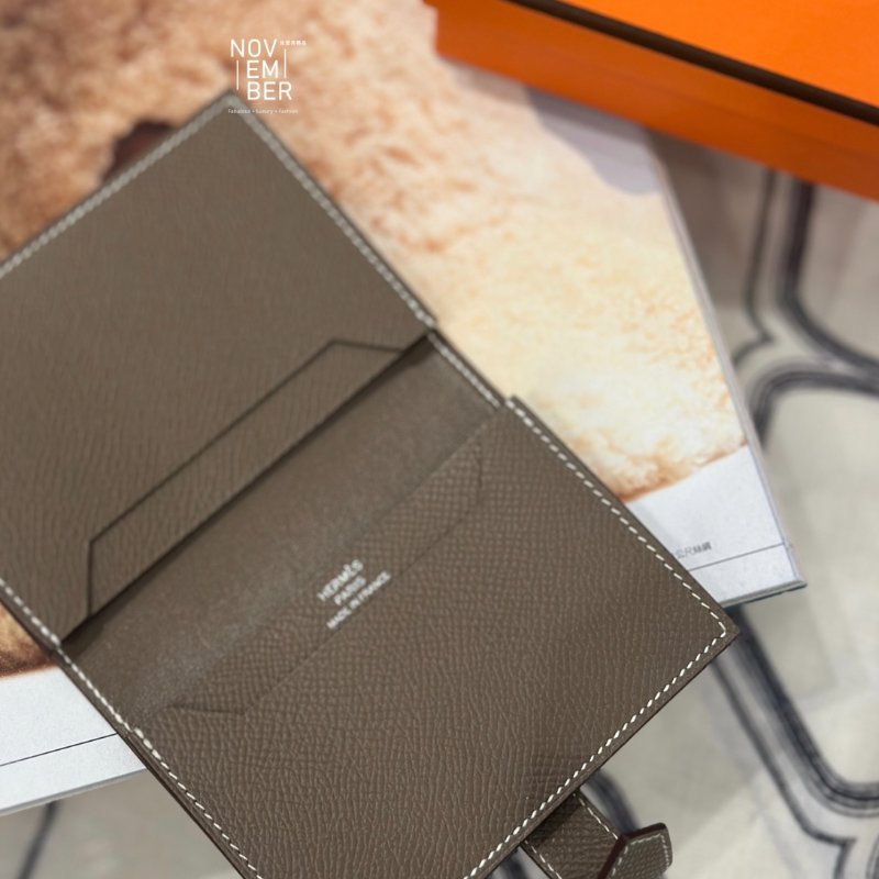 全新💖 Hermès 愛馬仕 mini Bearn大象灰銀釦錢包-2