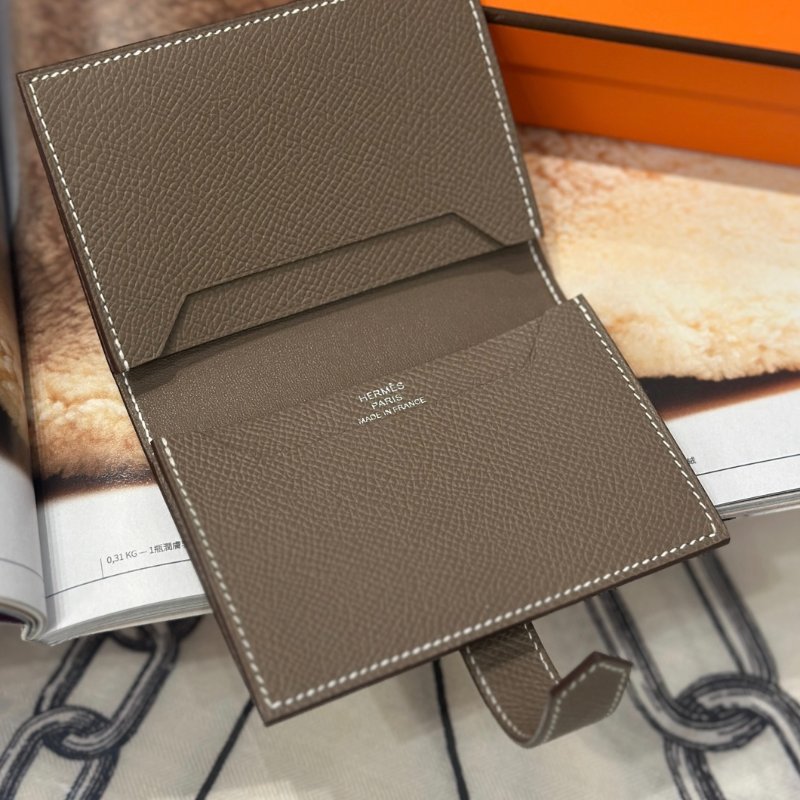 全新💖 Hermès 愛馬仕 mini Bearn大象灰銀釦錢包-3