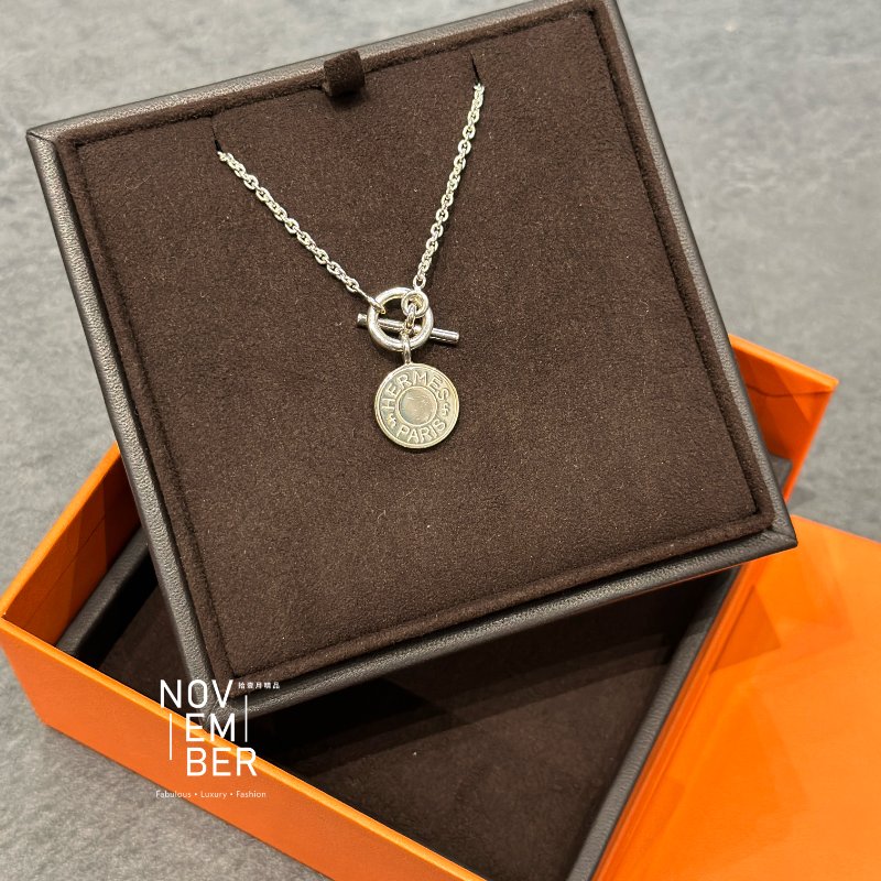 全新💖 Hermès 愛馬仕 純銀圓牌項鍊-2