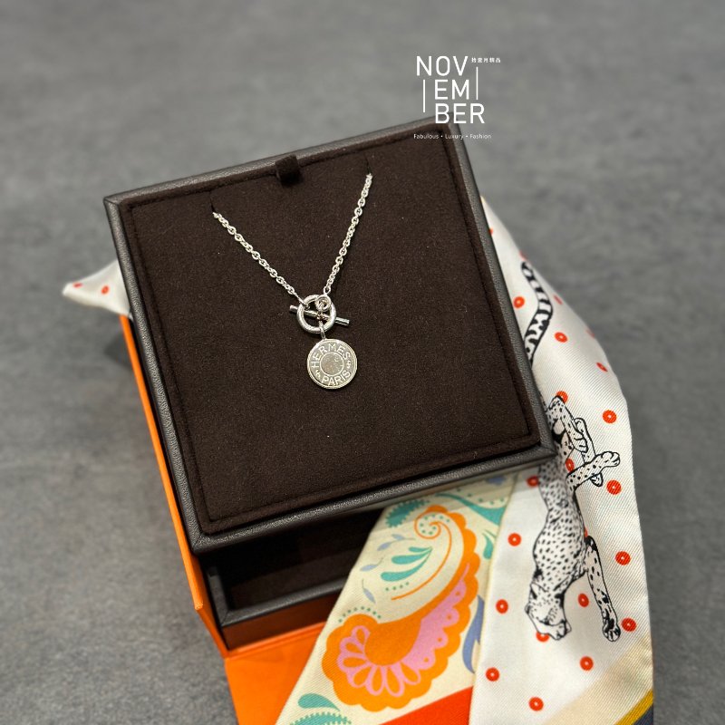 全新💖 Hermès 愛馬仕 純銀圓牌項鍊-5