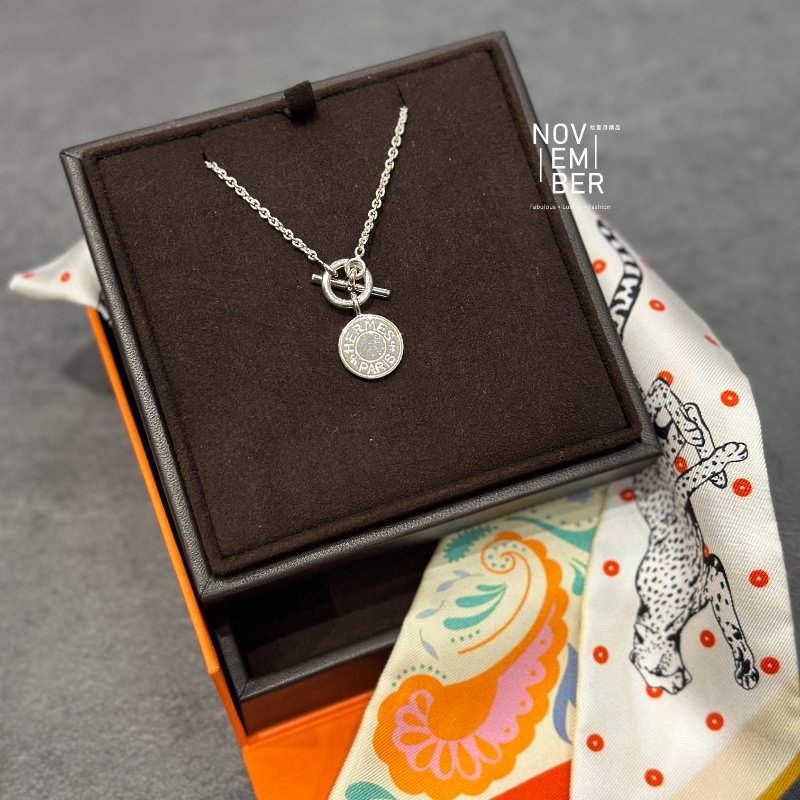 全新💖 Hermès 愛馬仕 純銀圓牌項鍊-6
