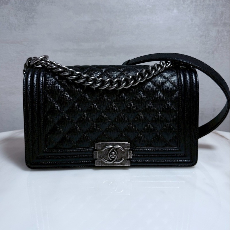 Chanel Boy25 黑銀荔枝牛 99新全配-0