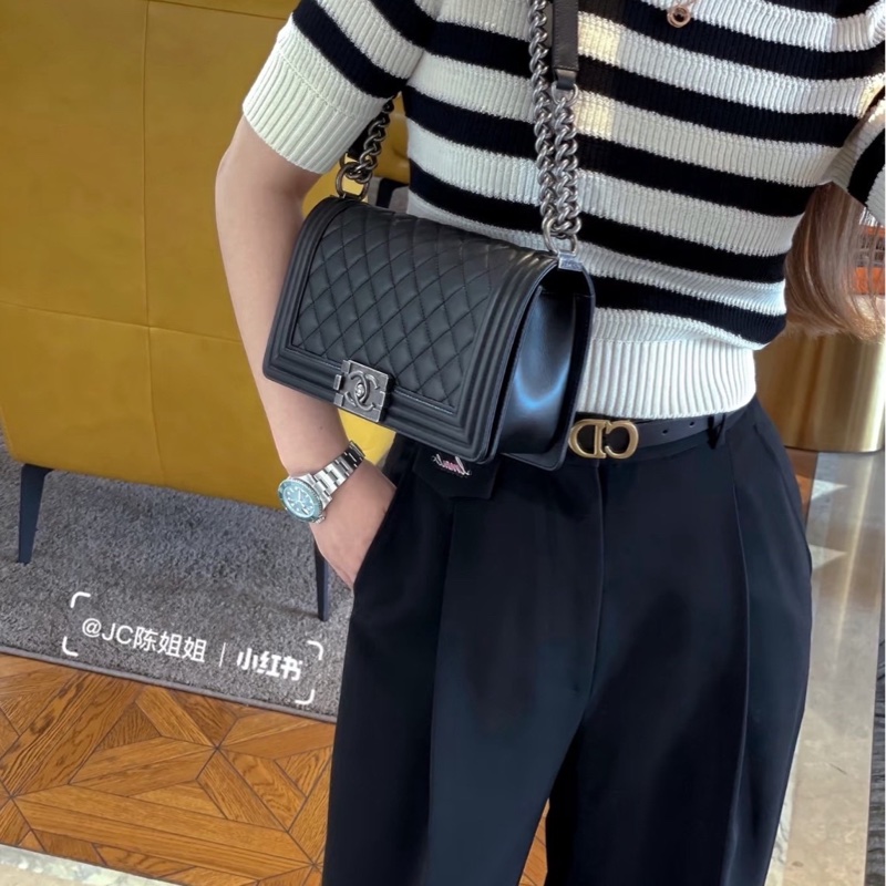 Chanel Boy25 黑銀荔枝牛 99新全配-1