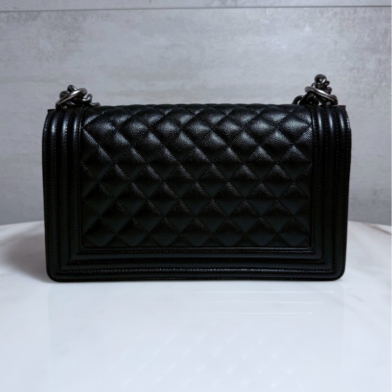 Chanel Boy25 黑銀荔枝牛 99新全配-2