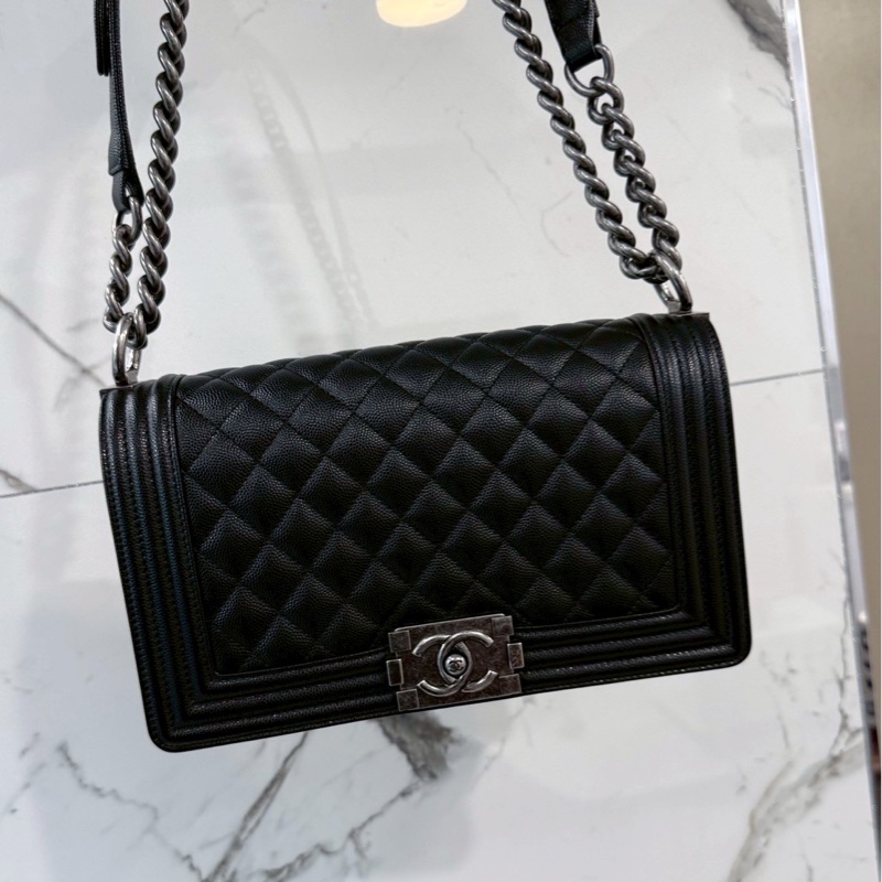 Chanel Boy25 黑銀荔枝牛 99新全配-7