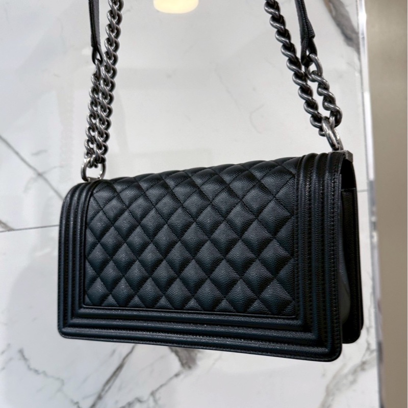 Chanel Boy25 黑銀荔枝牛 99新全配-8