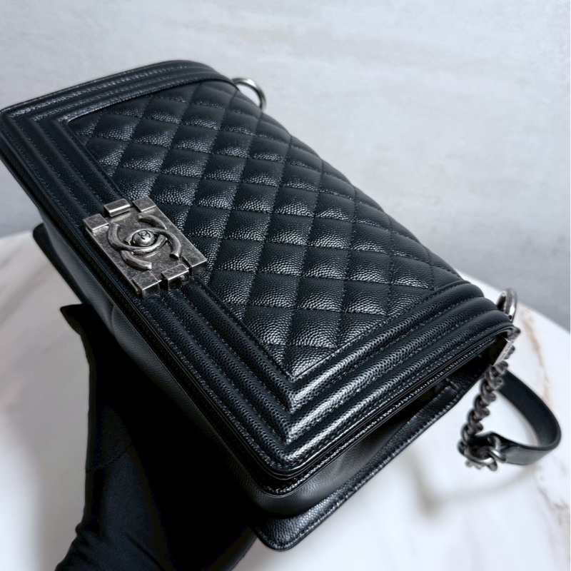 Chanel Boy25 黑銀荔枝牛 99新全配-16