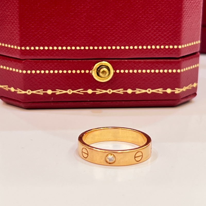 Cartier LOVE 單鑽18k玫瑰金戒指#53-1