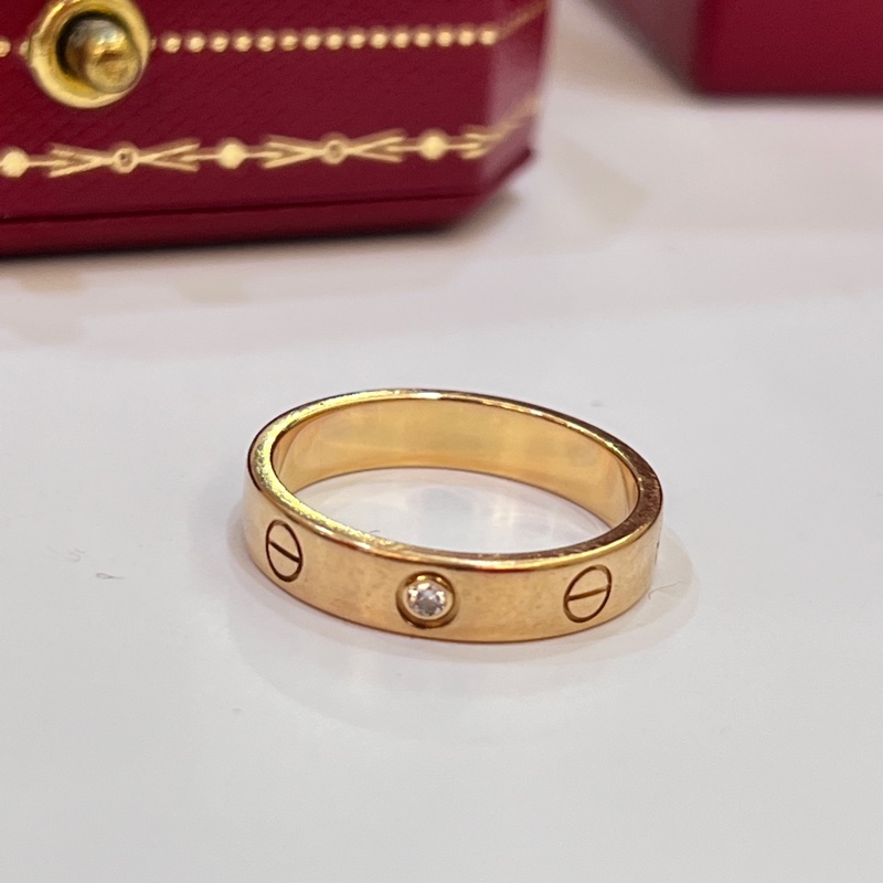 Cartier LOVE 單鑽18k玫瑰金戒指#53-9