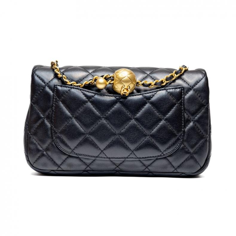 CF口蓋包大Mini 20cm黑色皮革S金球調節扣肩帶-1