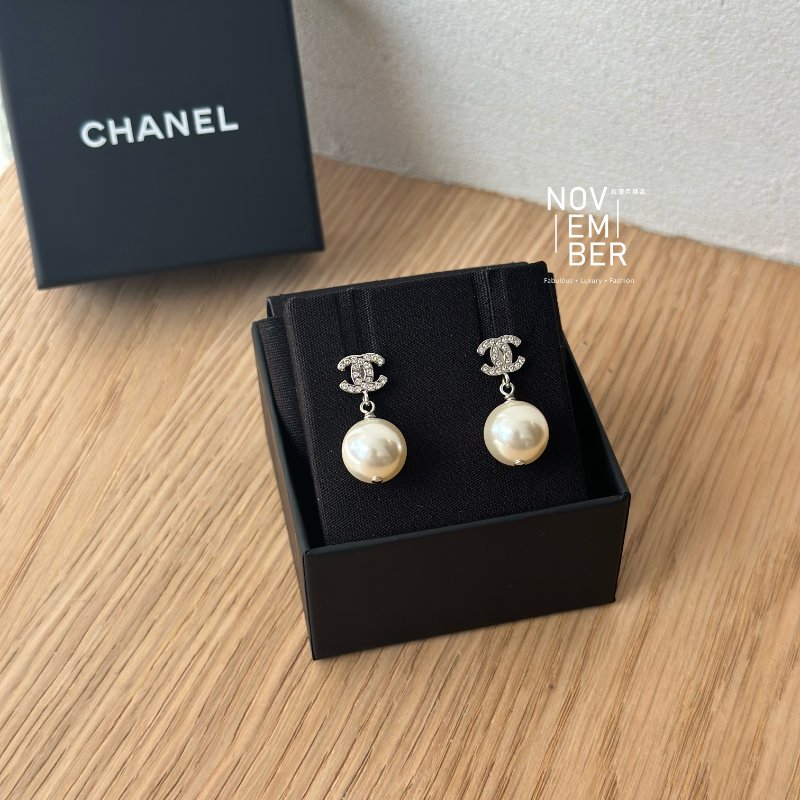 全新💖 Chanel 香奈兒 雙C珍珠耳環-1