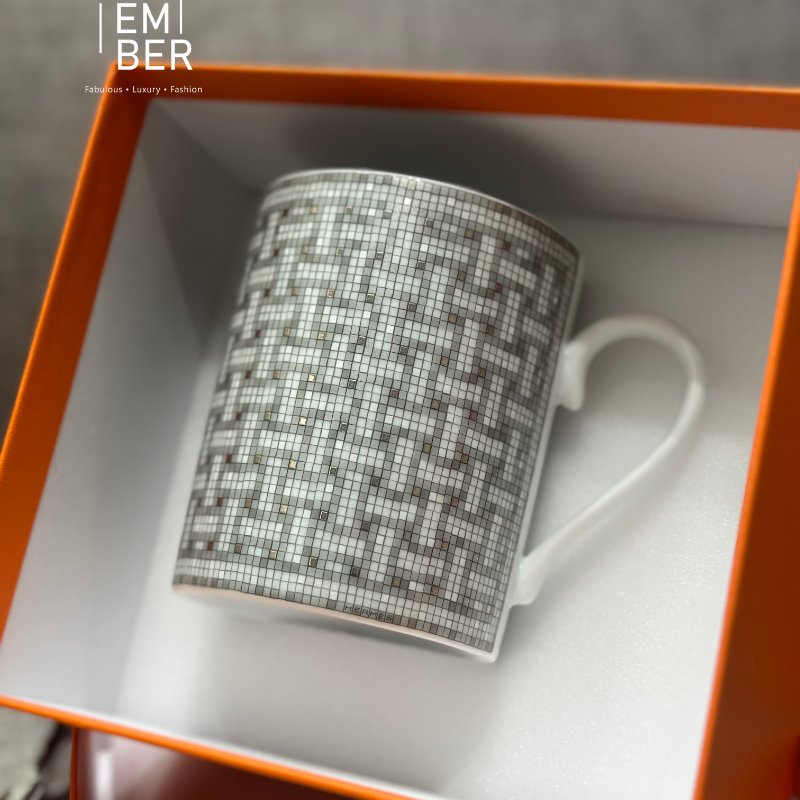 全新💖 Hermès 愛馬仕 銀色馬賽克咖啡杯🩶-4