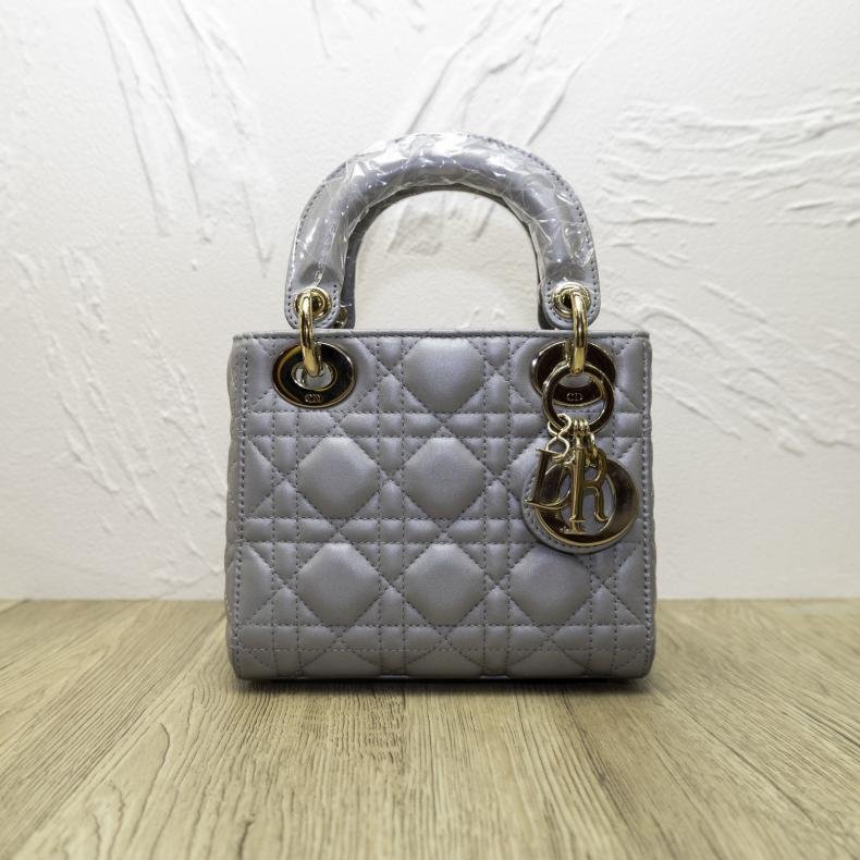 DIOR 三格戴妃包灰色金扣-0