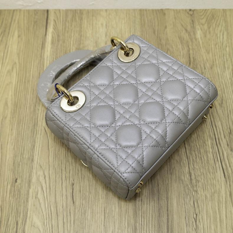 DIOR 三格戴妃包灰色金扣-1