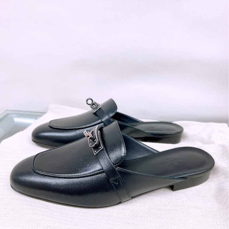閒置 Hermes kelly mule oz 黑銀穆勒鞋 37碼-1