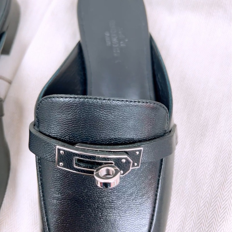 閒置 Hermes kelly mule oz 黑銀穆勒鞋 37碼-2