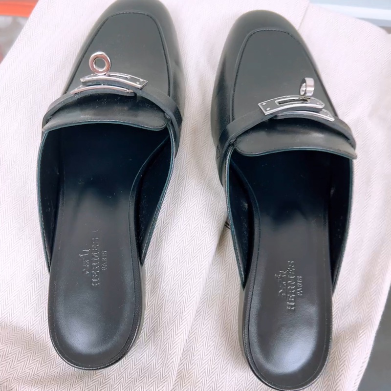 閒置 Hermes kelly mule oz 黑銀穆勒鞋 37碼-4